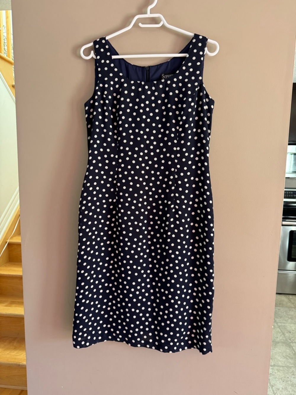 Navy white Polka Dot Sleeveless Dress